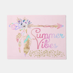 Blush Pink Glitzer Boho Feather Summer Vibes Fußmatte