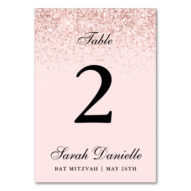 Blush Pink Glitzer Confetti Personalisiert Table N Tischnummer (Vorderseite)