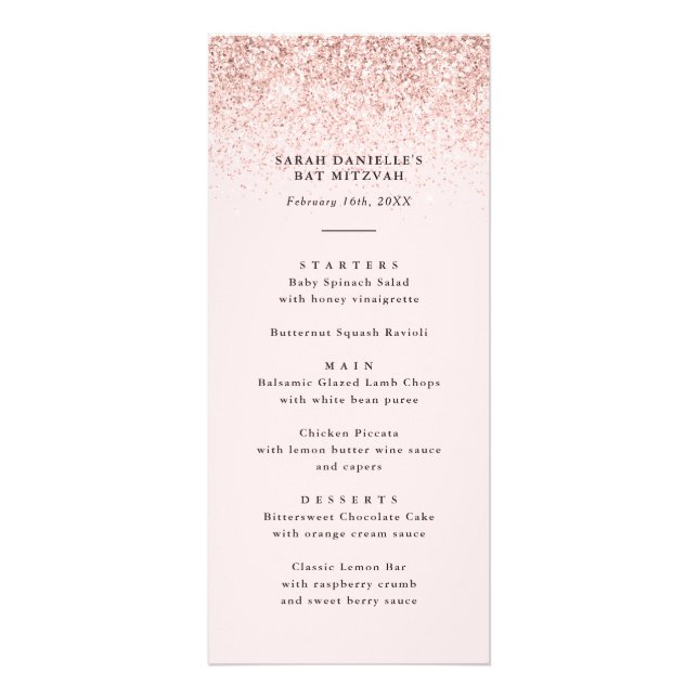 Blush Pink Glitzer Confetti Tall Menu Card Werbekarte (Vorne)
