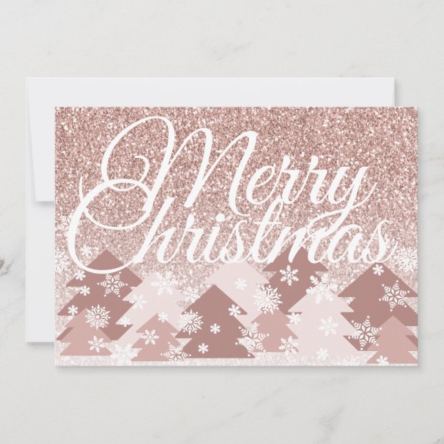 Blush Pink Glitzer Frohe Weihnachten Rosa Bäume (Vorderseite)
