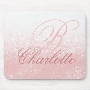 Blush Pink Glitzer Girl-Script Monogramm-Name Mousepad