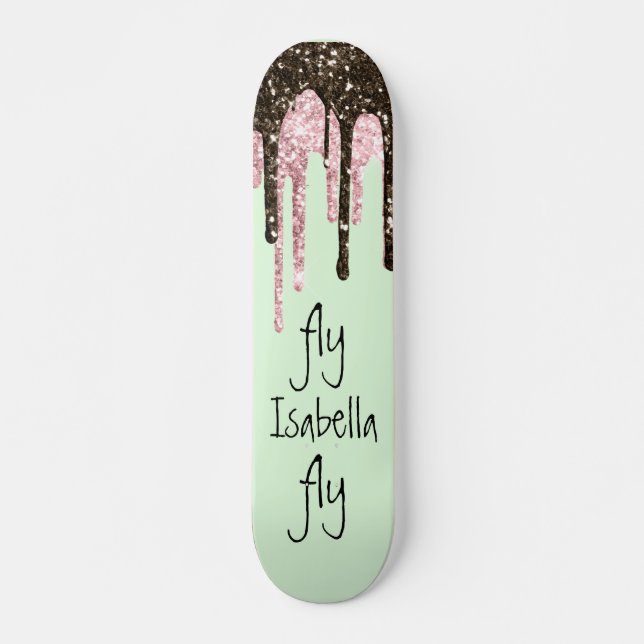 Blush Pink Glitzer Girly Glitzern Name Minze Grün Skateboard (Vorne)