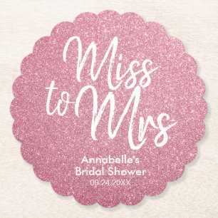 Blush Pink Glitzer Glam Miss an Mrs. Brautparty Untersetzer