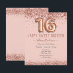 Blush Pink Glitzer Happy 16. Geburtstag<br><div class="desc">Girly Glitzer,  Jahrtausende pink Hintergrund,  mit extravagantem Skriptnamen Typografie. Imitate Rose Gold 16 Ballontext. Rosa Rosen und Schmetterling oberer Rand. Ideal für süße 16 Feiern.</div>