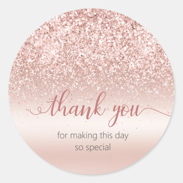 Blush Pink Glitzer Metallic Danke Sticker (Vorderseite)