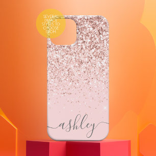 Blush Pink Glitzer Muster und gürteliger Skriptnam Case-Mate iPhone 14 Hülle