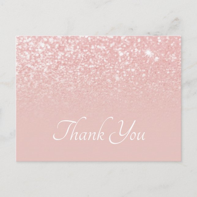 Blush Pink Glitzer Ombre Vielen Dank Postkarte (Vorderseite)