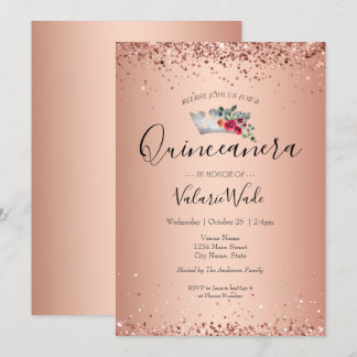 Blush Pink Glitzer Quinceanera Haushalt Einladung