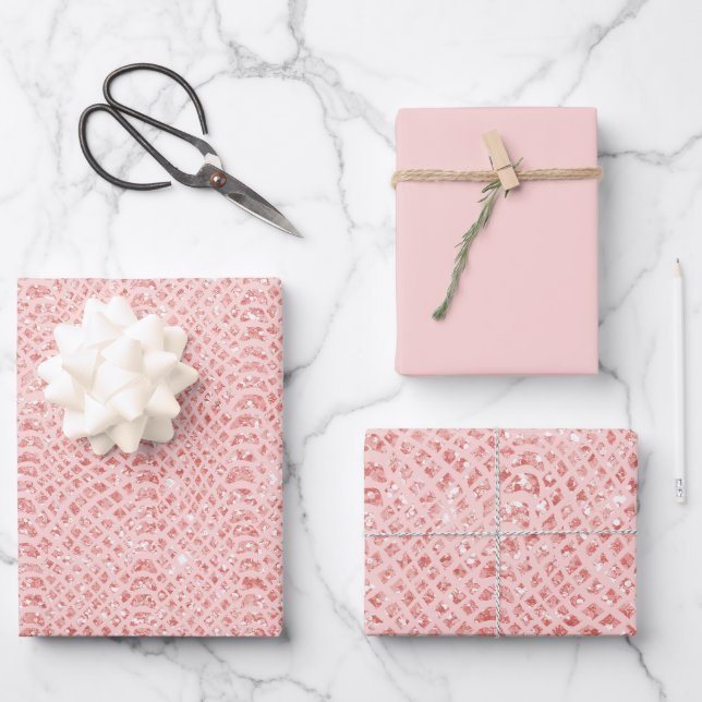 Blush Pink Glitzer Schlange Hautfarbe Tierdruck Geschenkpapier Set (Vorderseite)