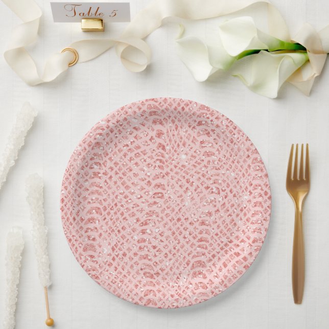 Blush Pink Glitzer Schlange Hautfarbe Tierdruck Pappteller (Hochzeit)