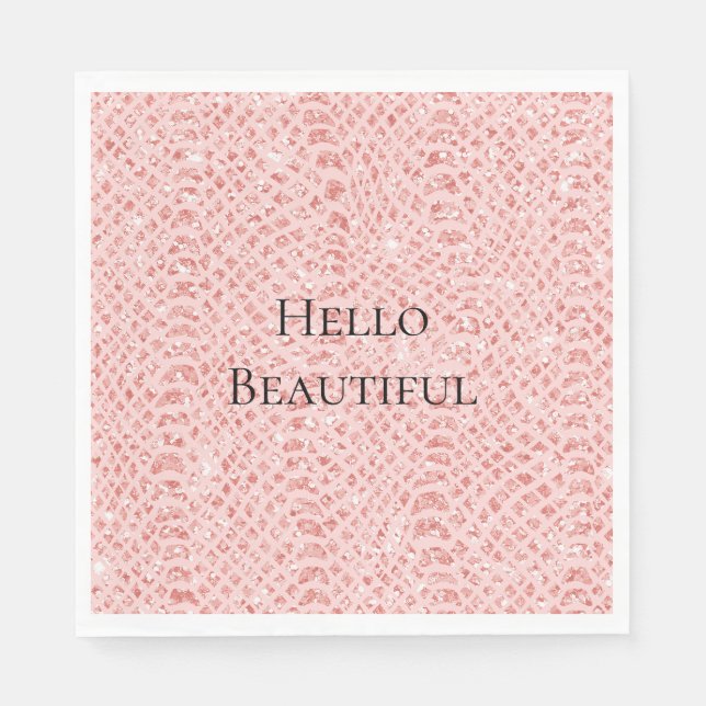 Blush Pink Glitzer Schlange Hautfarbe Tierdruck Serviette (Vorderseite)