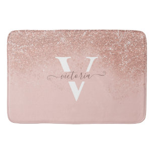 Blush Pink Glitzer Sparkle Monogram Elegant Custom Badematte