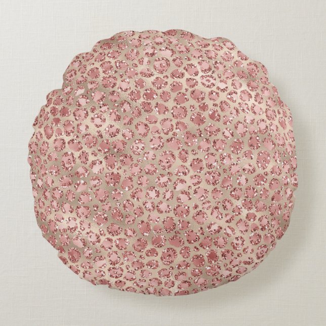 Blush Pink Glitzy Glitzer Leopard Print Rundes Kissen (Vorderseite)