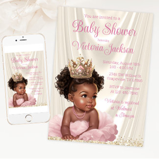 Blush Pink Gold African Princess Baby Dusche Einladung