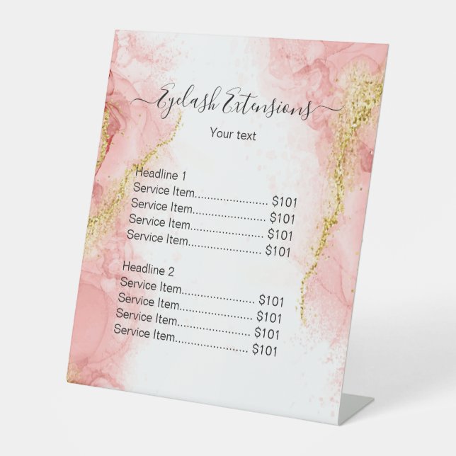 Blush Pink Gold Agate Beauty Makeup Salon Preis Sockelschild (Vorderseite)