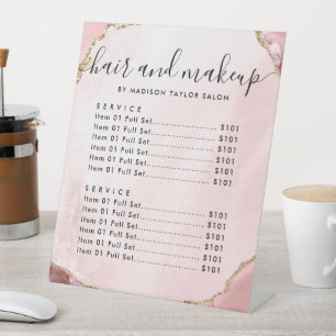 Blush Pink Gold Agate Haare Makeup Salon Preis Sockelschild