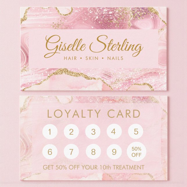 Blush Pink Gold Agate Marble Loyalty Card Terminkarte (Von Creator hochgeladen)
