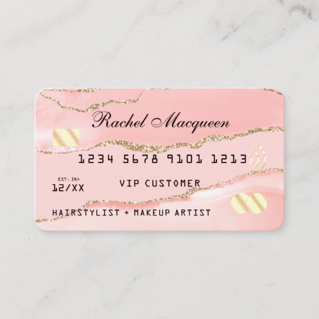 Blush Pink Gold Agate Marmorkredit Visitenkarte (Vorderseite)