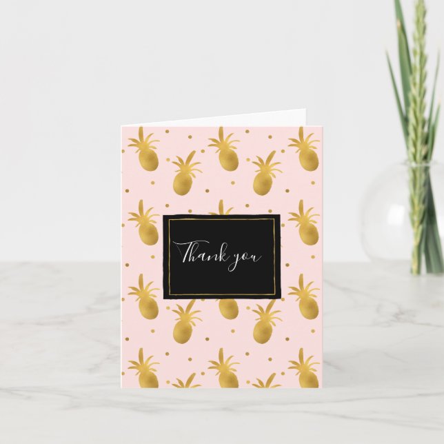 Blush Pink Gold Ananas und Punkte Vielen Dank Dankeskarte (Vorderseite)