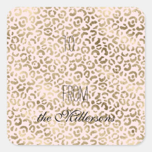 Blush Pink Gold Antike Leopardendrucke Quadratischer Aufkleber