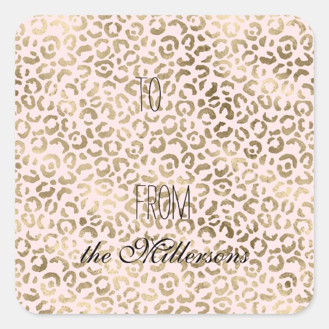 Blush Pink Gold Antike Leopardendrucke Quadratischer Aufkleber (Vorderseite)
