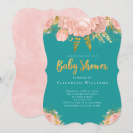 Blush Pink Gold Aquamarin Flower Girl Babydusche Einladung