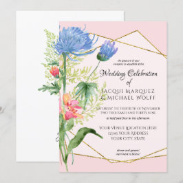 Blush Pink Gold Aquarell Moderne Blumenhochzeit Einladung