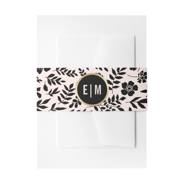 Blush Pink Gold Black Floral Wedding Einladungsbanderole (Vorderseite Beispiel)