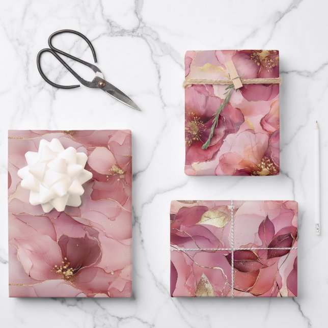Blush Pink Gold Blätter Blumenmuster Brautparty (Vorderseite)
