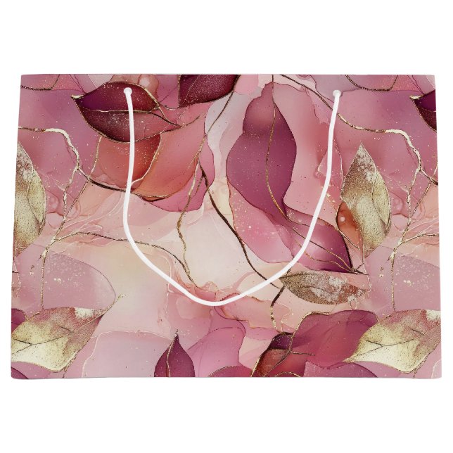 Blush Pink Gold Blätter Brautparty Große Geschenktüte (Vorderseite)