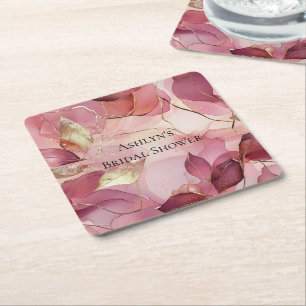 Blush Pink Gold Blätter Brautparty Rechteckiger Pappuntersetzer