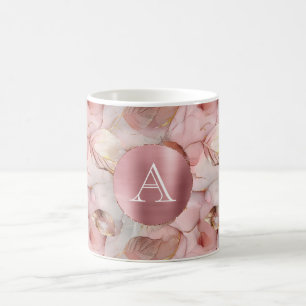 Blush Pink Gold Blätter Monogram Kaffeetasse