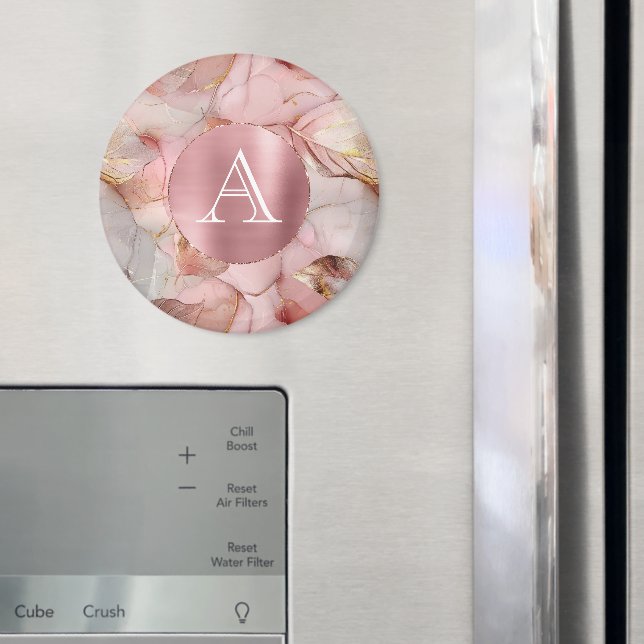 Blush Pink Gold Blätter Monogram Magnet (In Situ (Kühlschrank))