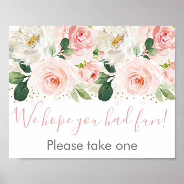Blush Pink & Gold Bloral Baby Dusche Gefallen Unte Poster (Vorne)