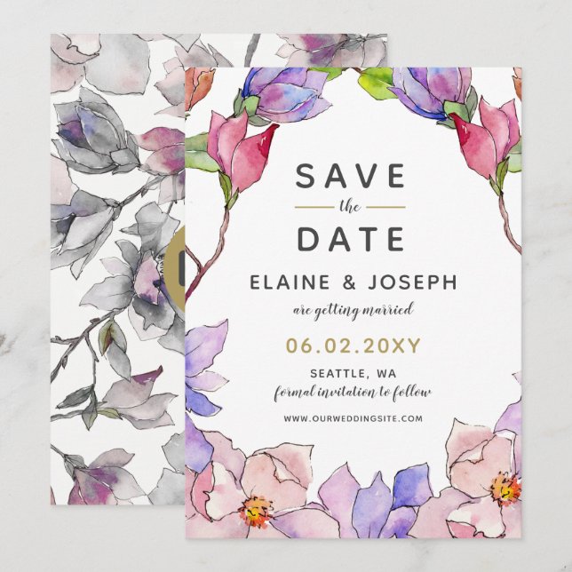Blush Pink Gold Blumengarten Botanische Hochzeit Einladung (Vorne/Hinten)
