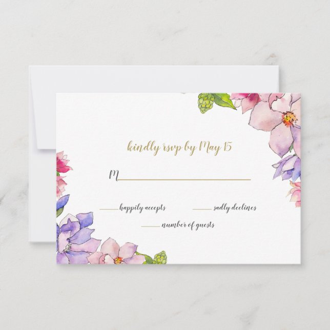 Blush Pink Gold Blumengarten Botanische Hochzeit RSVP Karte (Vorderseite)