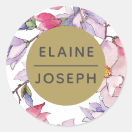 Blush Pink Gold Blumengarten Botanische Hochzeit Runder Aufkleber