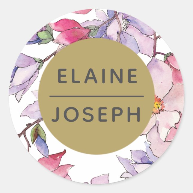 Blush Pink Gold Blumengarten Botanische Hochzeit Runder Aufkleber (Vorderseite)