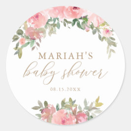 Blush Pink Gold Blumengrün Babydusche Runder Aufkleber