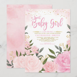 Blush Pink Gold Blumengrün Girl Babydusche Einladung