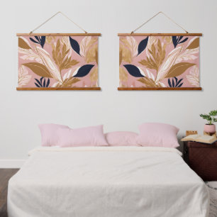Blush Pink Gold Boho Blätter Moderne Sammlung Wandteppich Mit Holzrahmen