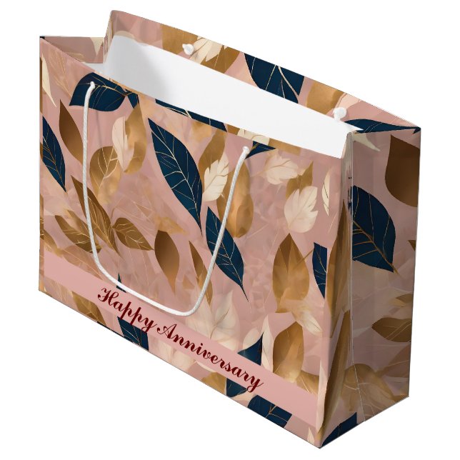 Blush Pink Gold Boho Blätter Populäre Sammlung Große Geschenktüte (Vorderseite Schrägansicht)