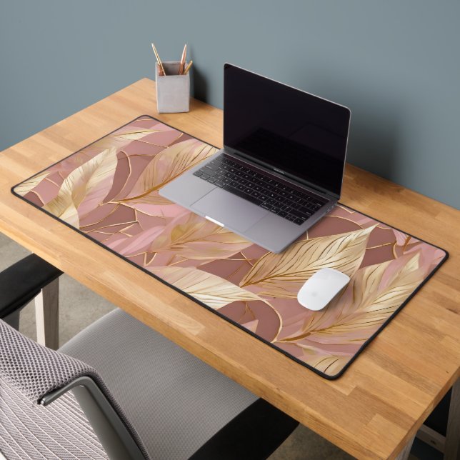 Blush Pink Gold Boho Moderne Blätter Sammlung Schreibtischunterlage (Büro 2)