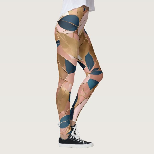 Blush Pink Gold Boho Popular Blätter Collection Leggings (Rechts)