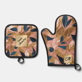 Blush Pink Gold Boho Popular Blätter Collection Ofenhandschuh & Topflappen-Set