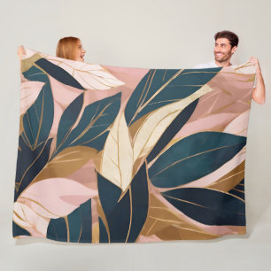 Blush Pink Gold Boho Trendy Blätter Collection Fleecedecke