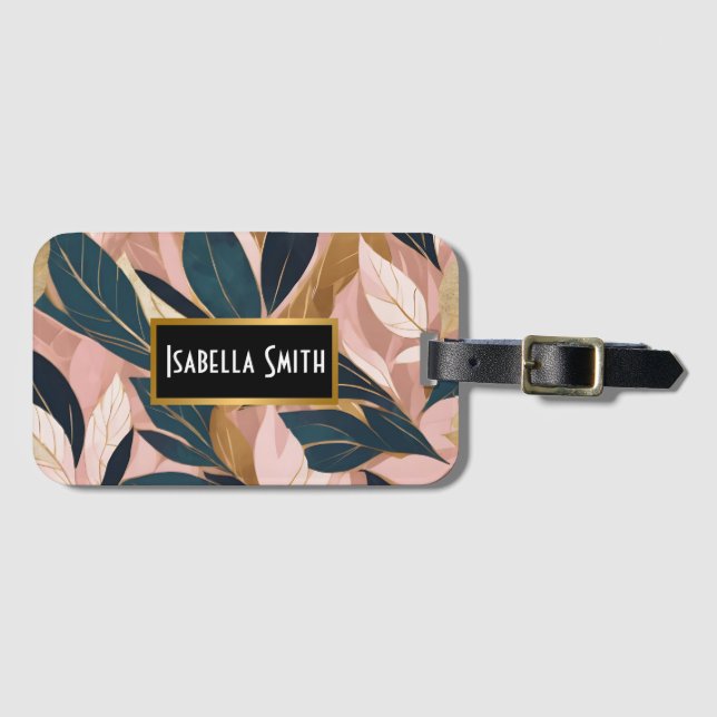 Blush Pink Gold Boho Trendy Blätter Collection Gepäckanhänger (Vorderseite (Horizontal))