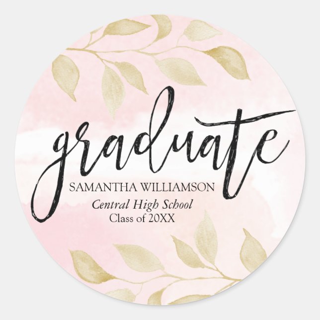 Blush Pink Gold Botanischer Abschluss Umschlag Auf Runder Aufkleber (Vorderseite)