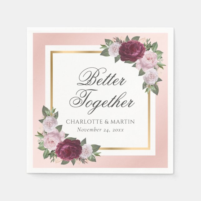 Blush Pink Gold Burgund Blumenzwiebeln Napkins Serviette (Vorderseite)