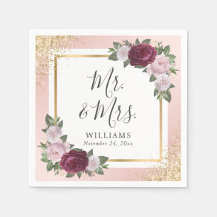 Blush Pink Gold Burgundy Blumenzwiebeln Serviette